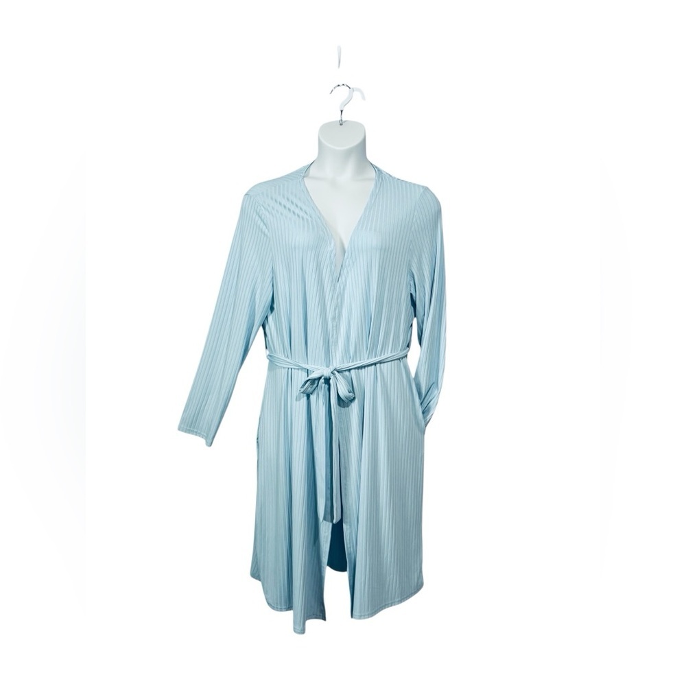 NEW, EKOUAER - Ribbed Long Robe – Light Blue – XL - Picture 3 of 8